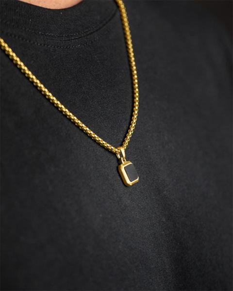 Titan/Stahl-Halskette mit 18-karätigem Goldfinish und schwarzem Achatstein - Meraki Gold Black